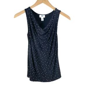 Old Navy Women's Cowl Neck Polka Dot Tank Top Black White Sleeveless Petite XS